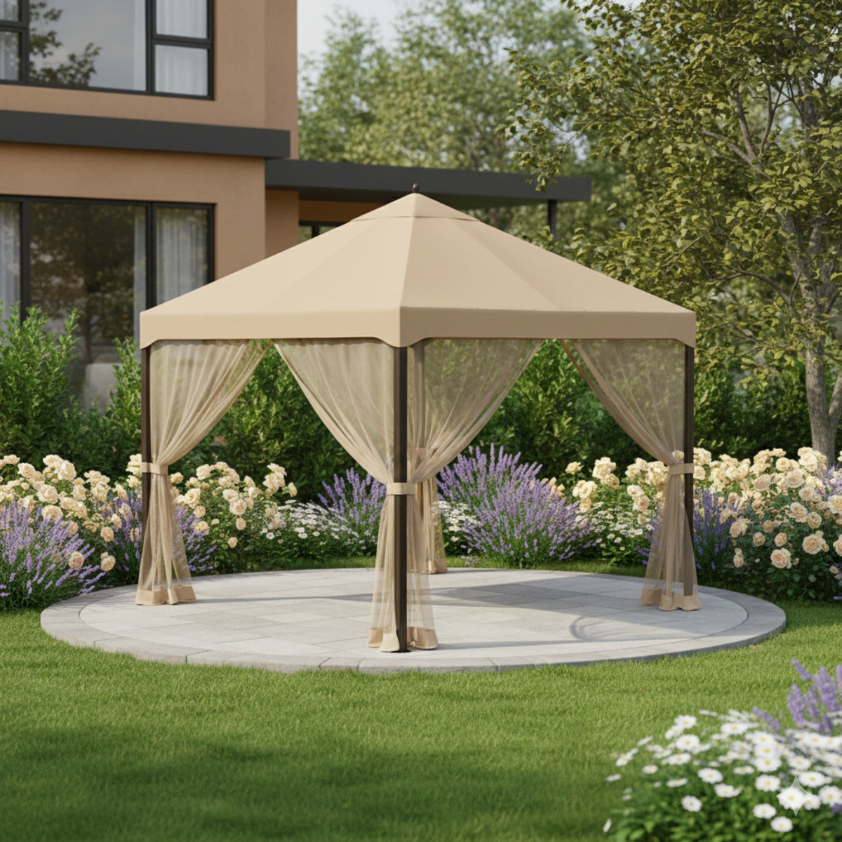 Replacement Canopy and Netting Set for S-1210GZ 10' x 12' Gazebo - Beige, RipLock 350