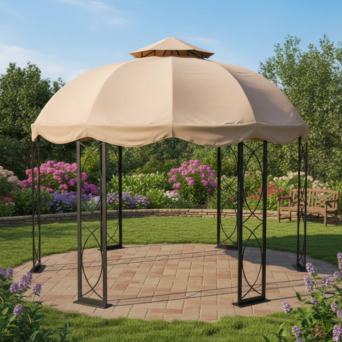 Replacement Canopy for Garden Treasures S-GZ1D 12' Gazebo - Beige, RipLock 350