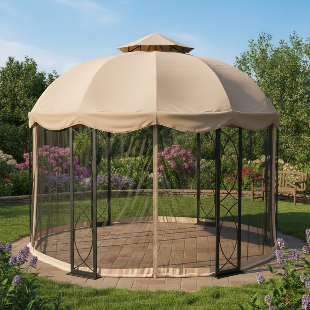 Replacement Canopy and Netting Set for Garden Treasures S-GZ1D 12' Gazebo - Beige, RipLock 350