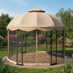 Replacement Canopy and Netting Set for Garden Treasures S-GZ1D 12' Gazebo - Beige, RipLock 350