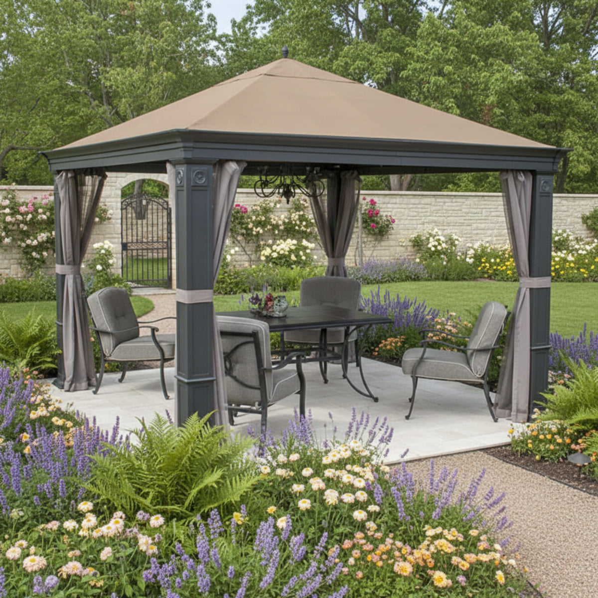 Replacement Canopy and Netting Set for Tiverton Series 3 SA-585 10' x 12' Gazebo - Beige, RipLock 350