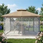 Replacement Canopy and Netting Set for Square S05376 14' x 14' Gazebo - Beige, RipLock 350