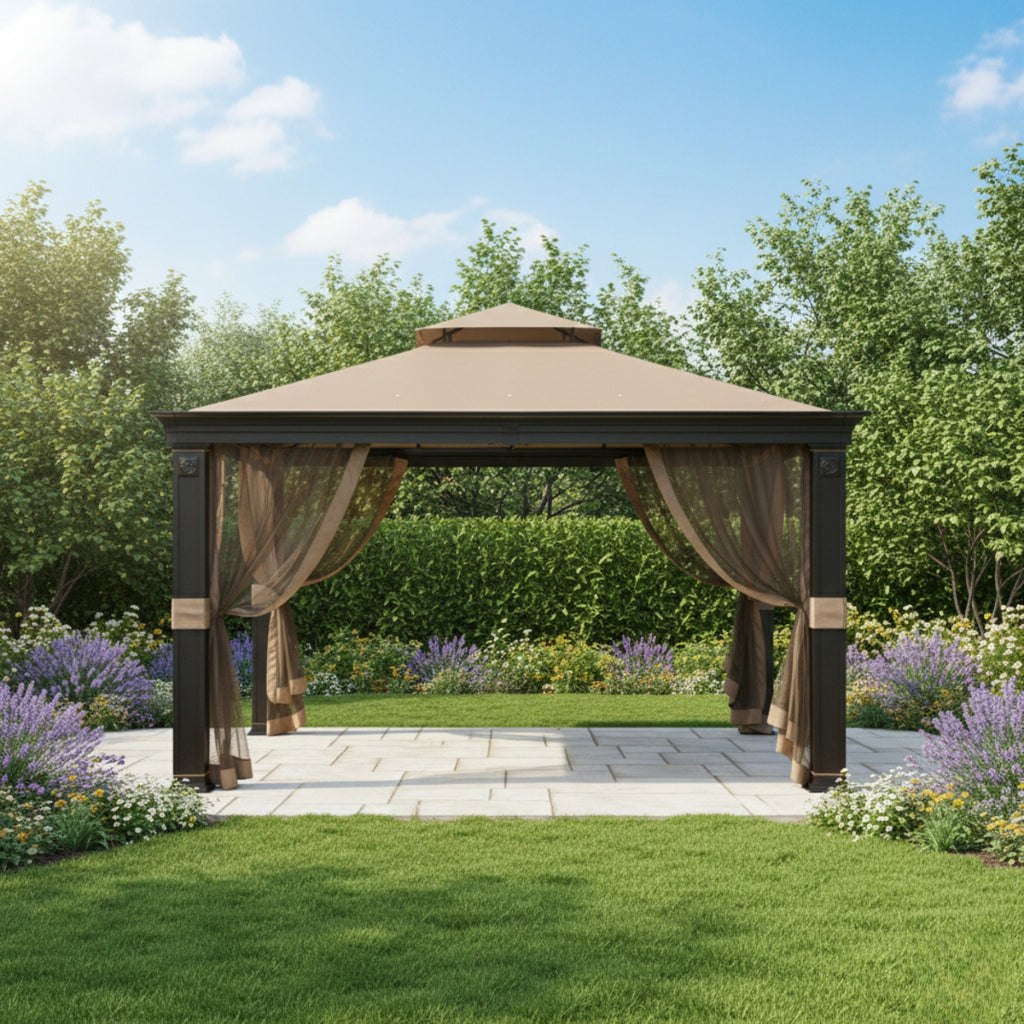 Replacement Canopy and Netting Set for Tivering Two-Tiered L-GZ025PCO7A 10' x 12' Gazebo - Beige, RipLock 350