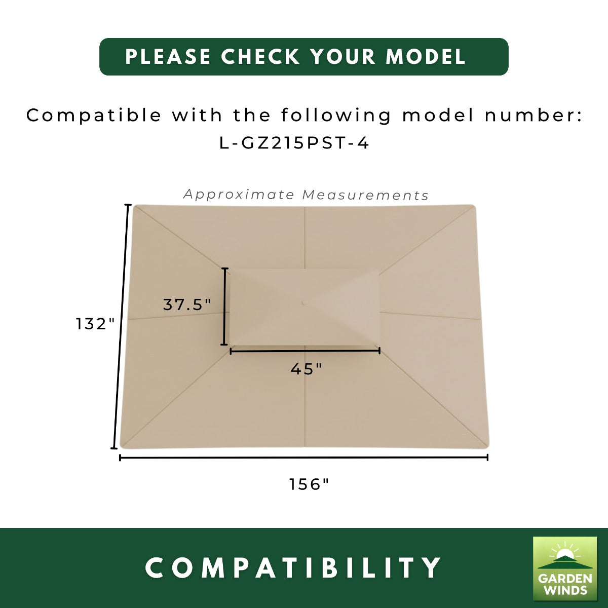 Replacement Canopy and Netting Set for Monterey L-GZ215PST-4 10' x 12' Gazebo - Beige, RipLock 350