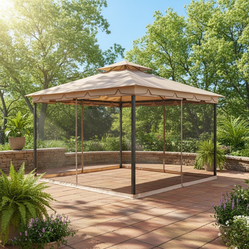 Replacement Canopy and Netting Set for Monterey L-GZ215PST-4 10' x 12' Gazebo - Beige, RipLock 350