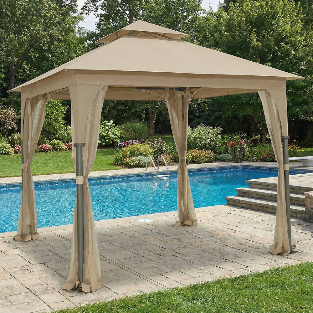 Replacement Canopy and Netting Set for Outdoor Patio L-GZ375PST-3 8' x 8' Gazebo - Beige, RipLock 350