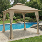 Replacement Canopy and Netting Set for Outdoor Patio L-GZ375PST-3 8' x 8' Gazebo - Beige, RipLock 350