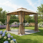 Replacement Canopy and Netting Set for Pacific Casual 5LGZ7262-V4 11' x 9' Gazebo - Beige, RipLock 350