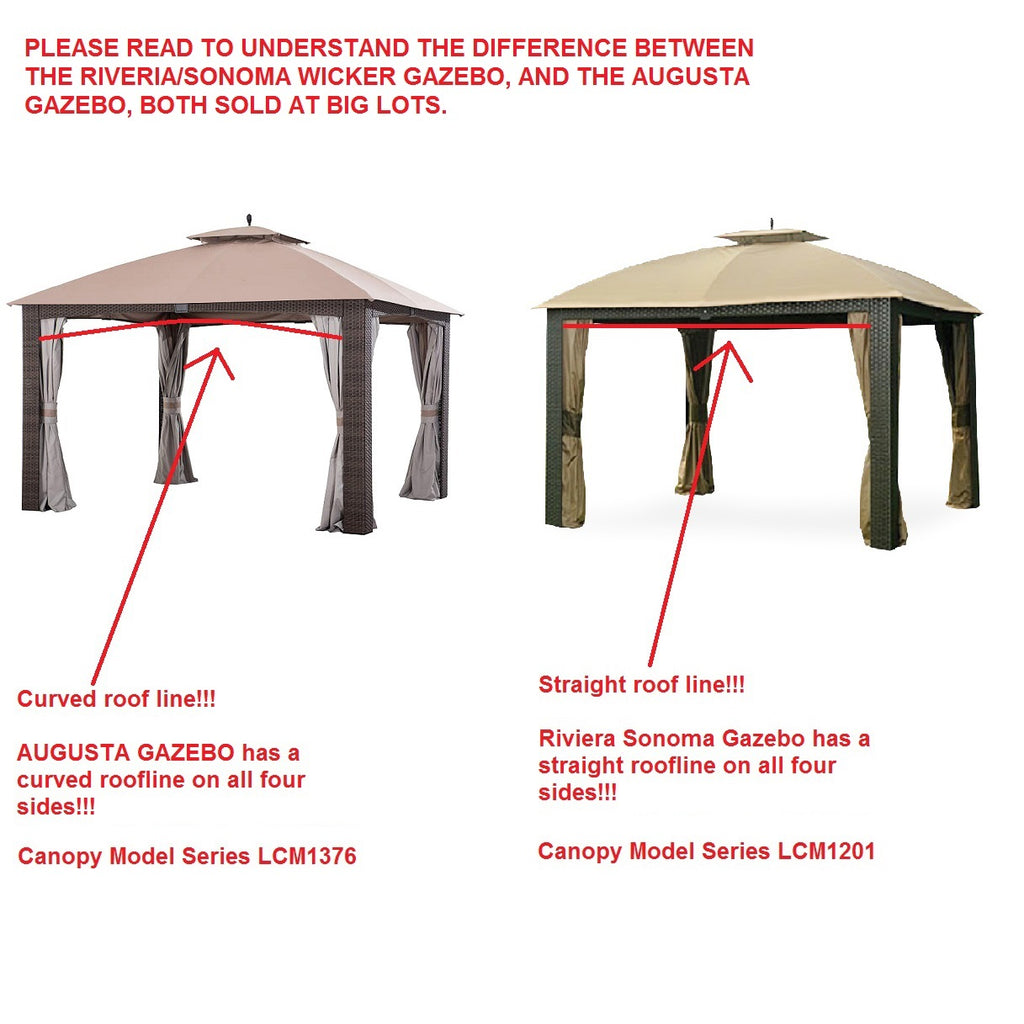 Replacement Canopy and Netting Set for Augusta L-GZ1190PST 10' x 12' Gazebo - Beige, Riplock 350