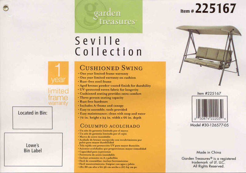 Replacement Canopy for SEVILLE 3 Person Swing