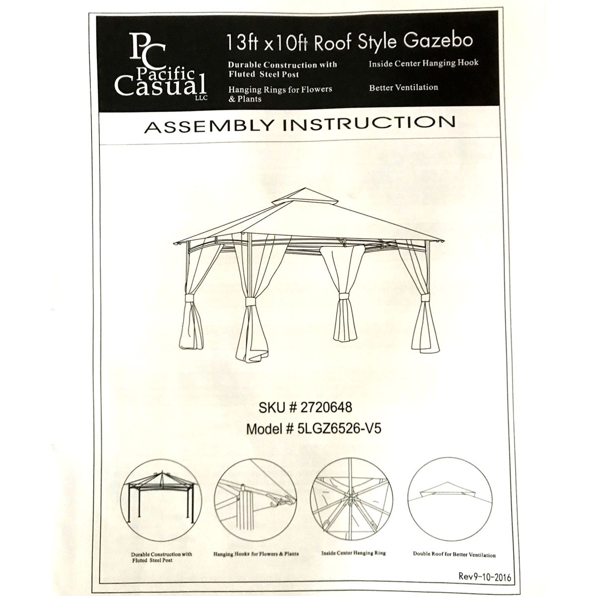 Replacement Canopy for Menards Version 5 5LGZ6526-V5 13' x 10' Gazebo